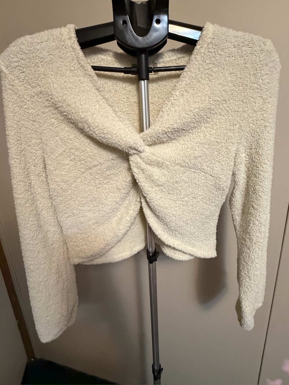Altar'd State Ivory Fuzzy Twist Front Cropped Sweater - Size L